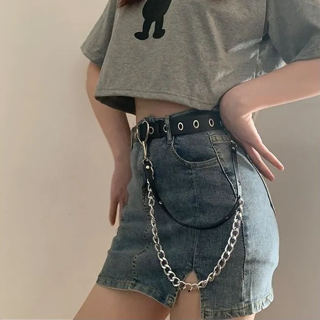 Ceinture en Cuir Femme Boucle à Cœur Métallique et Chaîne – Image 3