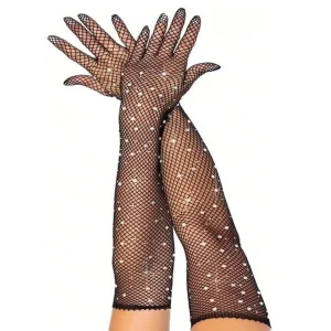 Gants Longs en Résille Ornés de Zircons Scintillants