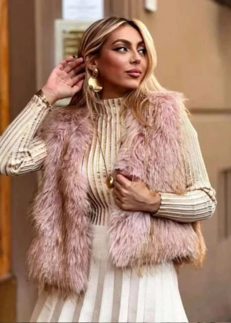 Gilet sans manches à poils (faux poils) – Image 2