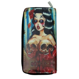 Grand Portefeuille Cuir Pin-up avec Crânes