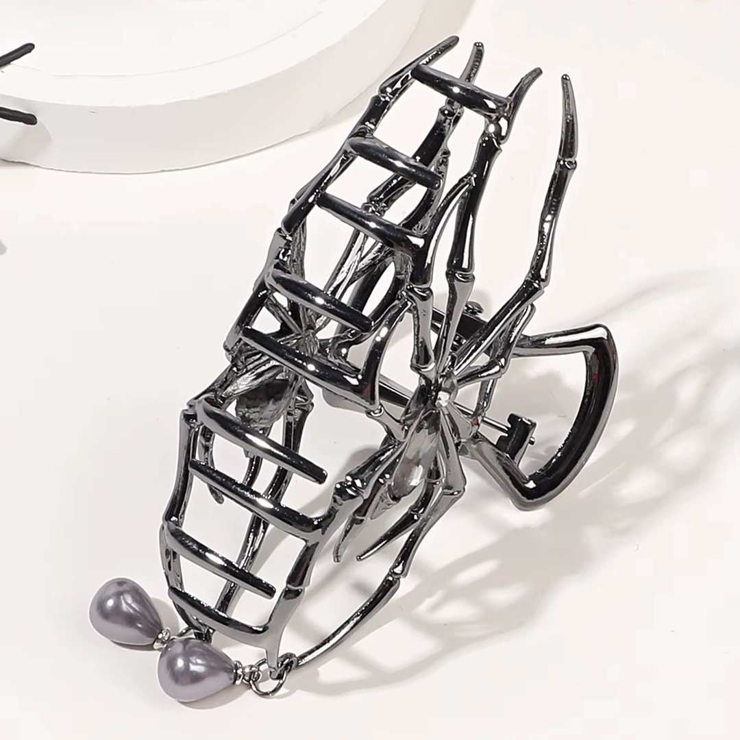 Pince à Cheveux Araignée en Acier Noir & Perles – Image 5