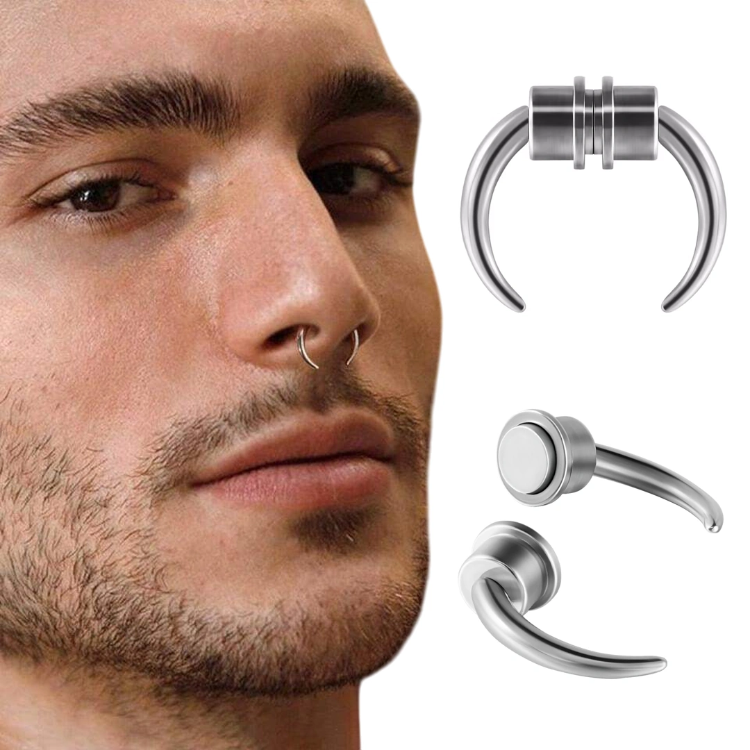 Faux Piercing Septum Aimanté Corne de Buffle en Acier Inox