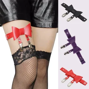 Jarretière Cuir à Nœud Papillon & Double Clips Bas