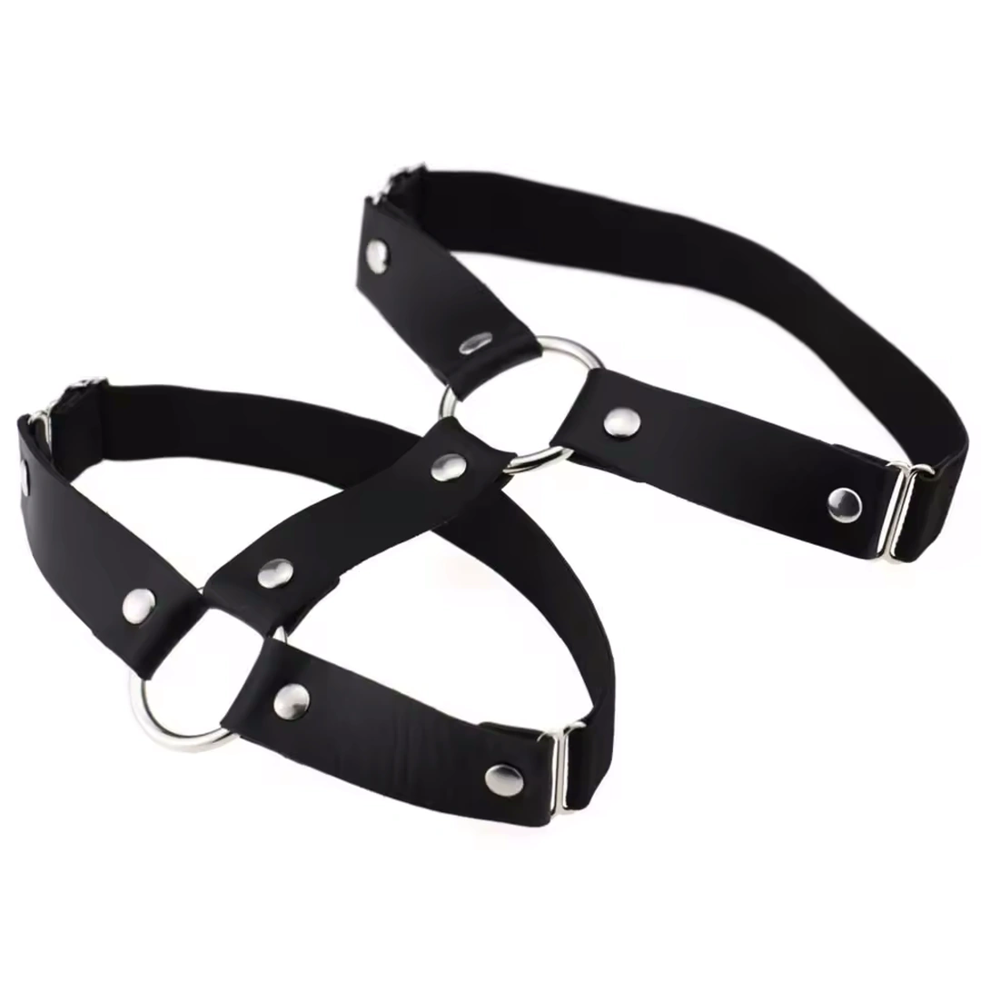 Jarretière Cuir Noir avec Double Anneau Métallique – Image 4