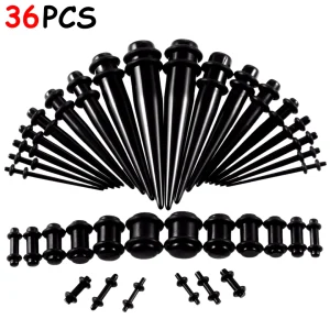Kit Stretching Oreille 36 Pièces – Acrylique Noir
