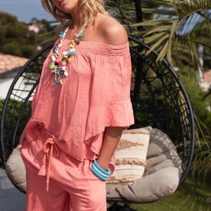 Blouse boho-style de couleur unie