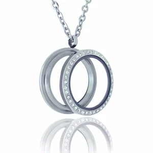 Médaillon Rond Serti de Zircons Ouvrable Espace Photo 2,8 cm