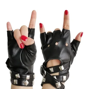 Mitaines Cuir Femme Style Punk Rock avec Sangle et Rivets