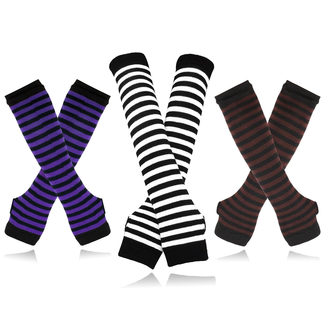 Mitaines Longues Rayées Gothiques pour Femme