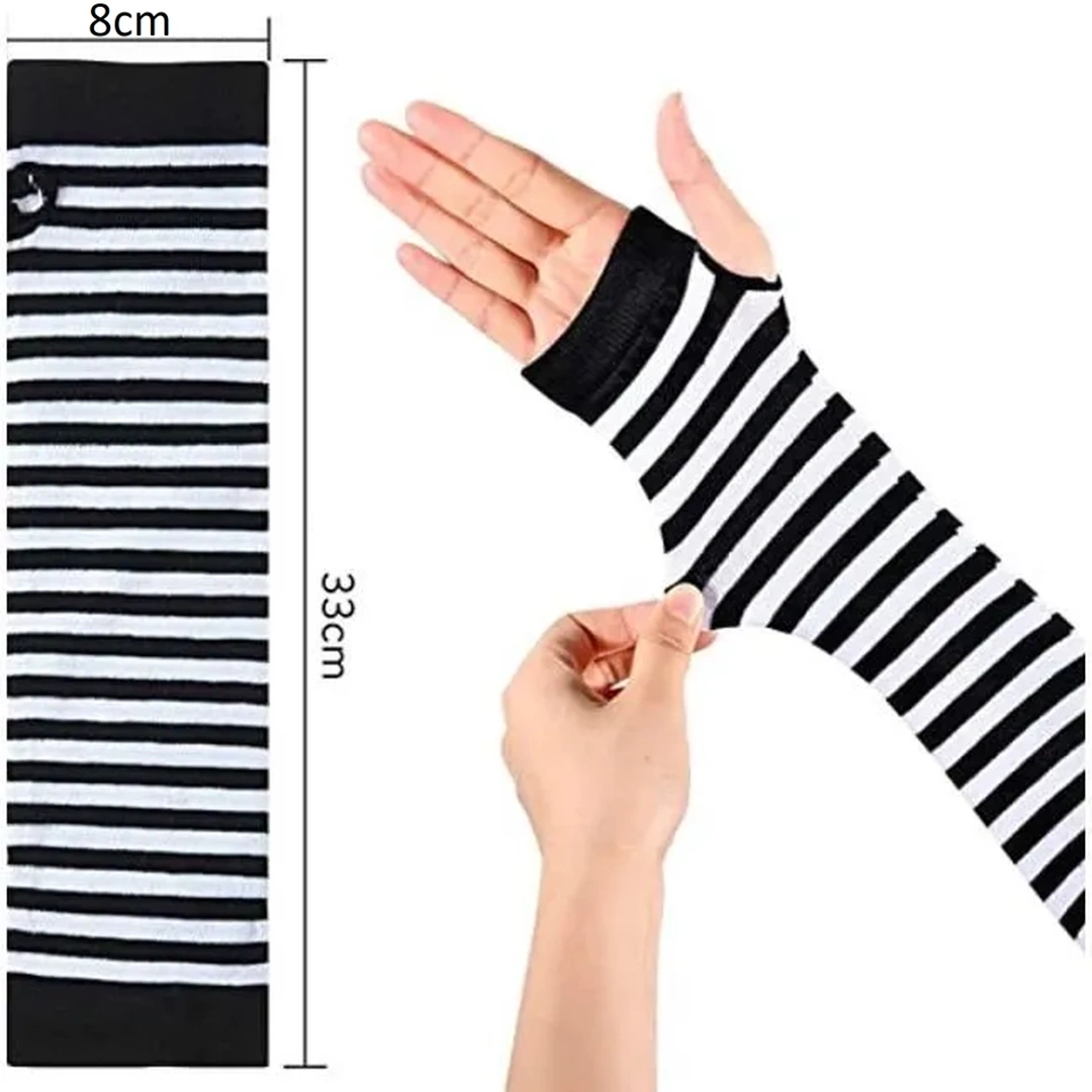 Mitaines Longues Rayées Gothiques pour Femme – Image 5