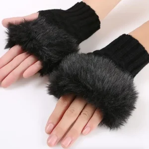 Mitaines Noires Femme Ornées de Fourrure