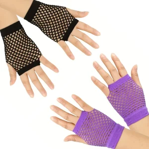 Mitaines Résille Nylon Noir ou Violet pour Femme