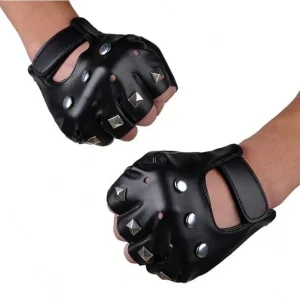 Mitaines en Cuir avec Rivets Sertis & Fermeture Velcro