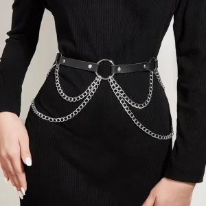 Ceinture de Taille Gothique à Anneaux et Chaînes