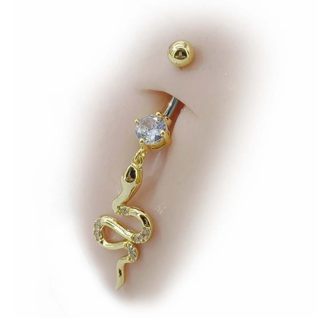 Piercing Nombril à Pendentif Serpent Doré en Titane – Image 5