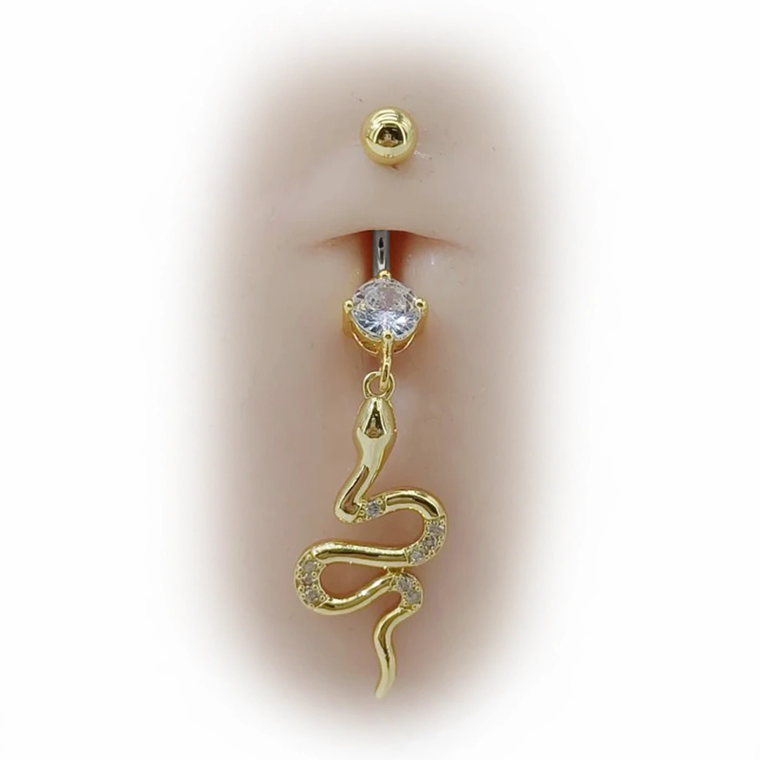 Piercing Nombril à Pendentif Serpent Doré en Titane – Image 4