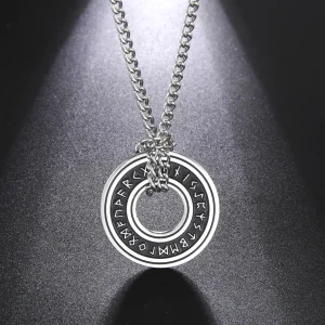 Pendentif Anneau Runes Nordiques Ancien Futhark avec Chaîne
