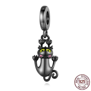 Pendentif / Charm Chat Noir Suspendu en Argent 925