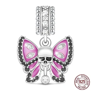 Pendentif / Charm Crâne Papillon Améthyste en Argent 925