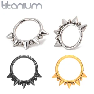 Piercing Anneau Clicker Couronne Perles & Pointes Titane