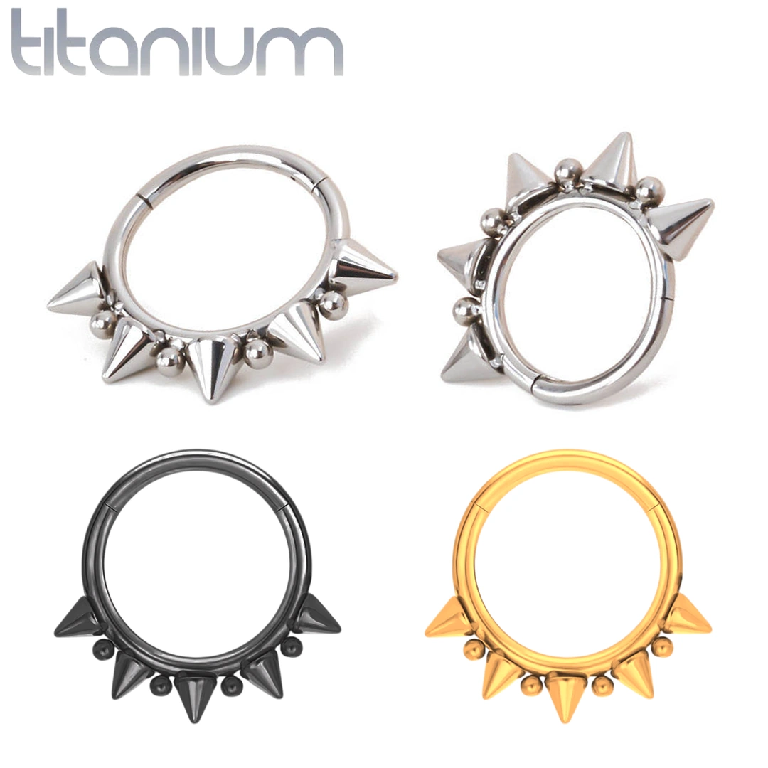 Piercing Anneau Clicker Couronne Perles & Pointes Titane