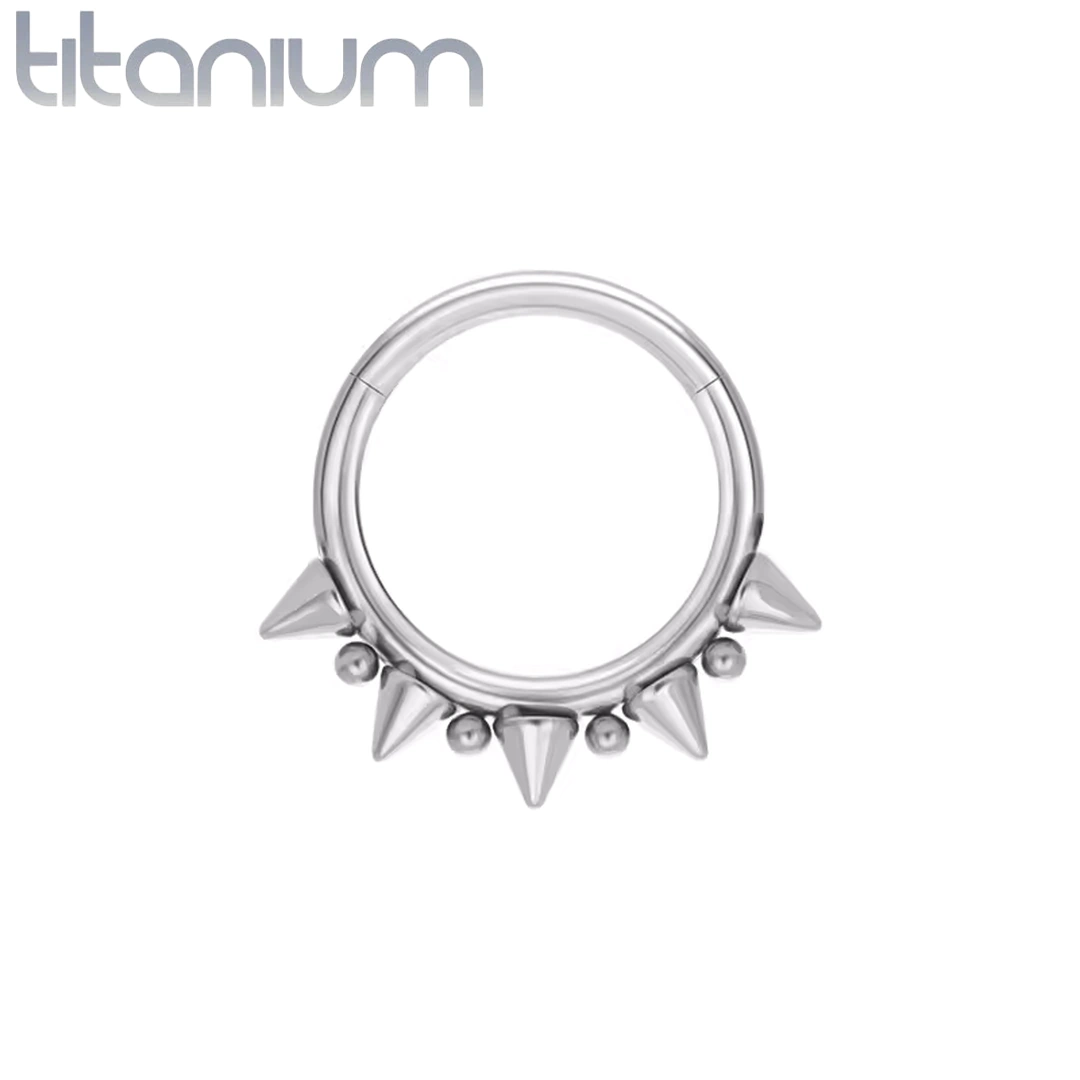 Piercing Anneau Clicker Couronne Perles & Pointes Titane – Image 6