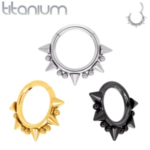 Piercing Anneau Clicker Perles & Pointes Radiales en Titane