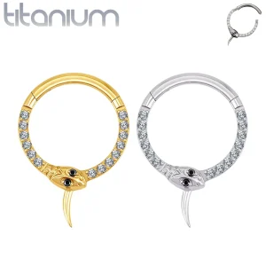 Piercing Anneau Clicker Serpent Ouroboros Titane & Zircons