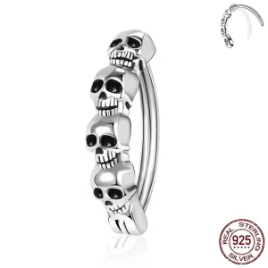 Piercing Anneau Nombril Clicker Têtes de Mort en Argent 925