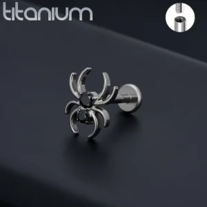 Piercing Araignée Labret Titane à Zirconium Griffé Noir