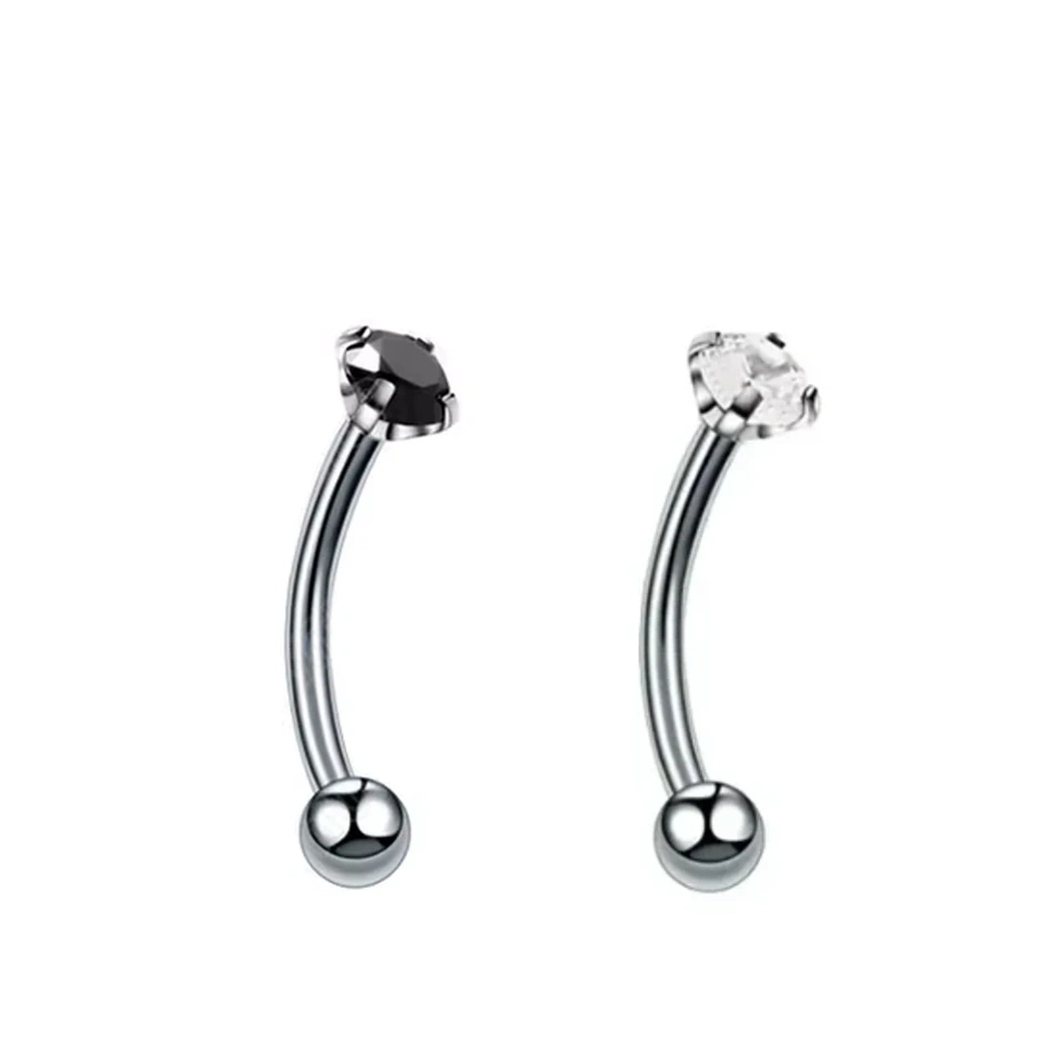 Piercing Banane en Titane Bille et Zircon, Noir ou Blanc – Image 2