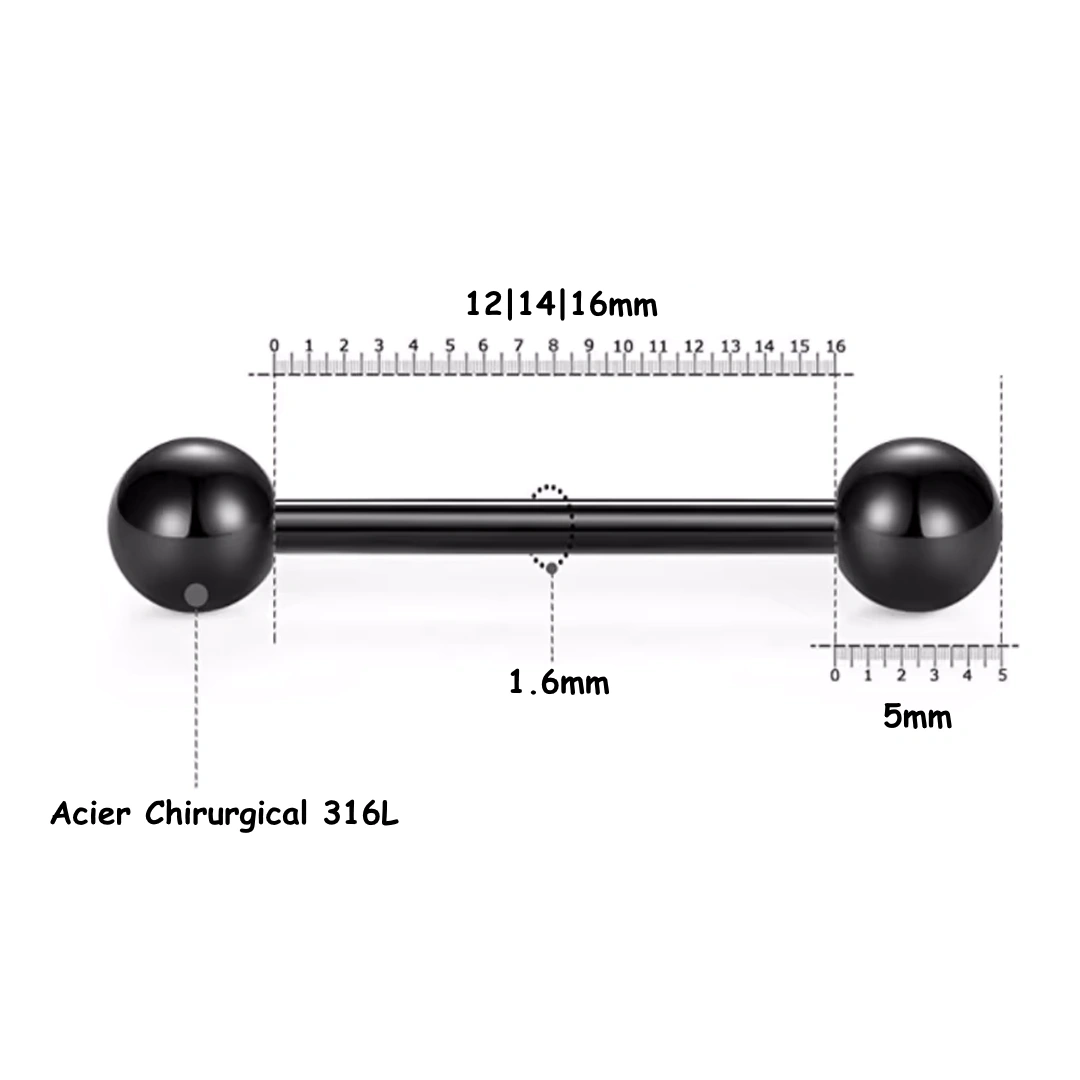 Piercing Barbell Double Bille pour Langue Bridge & Téton – Image 3