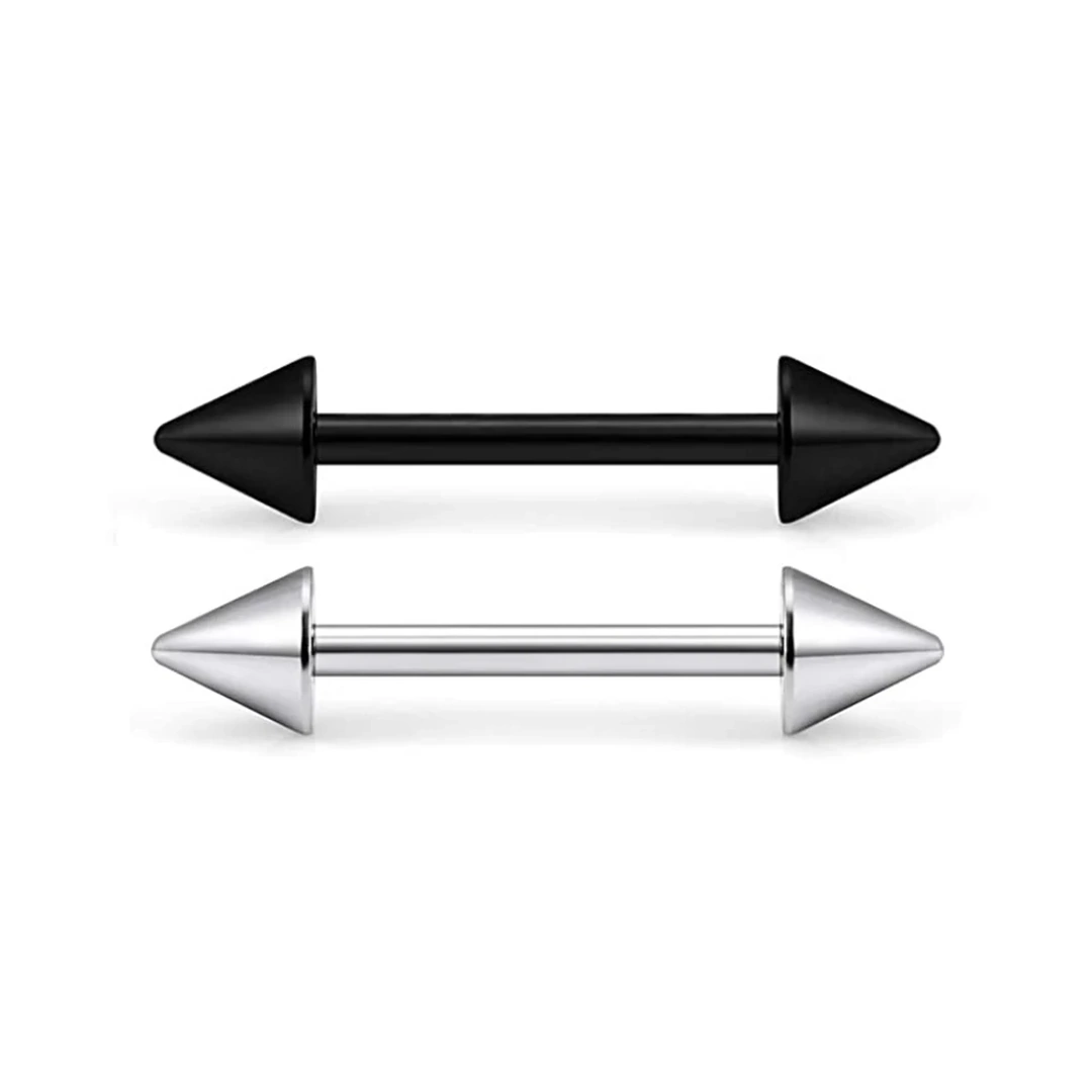 Piercing Bridge Téton Langue Barbell Double Spike en Acier Chirurgical – Image 2