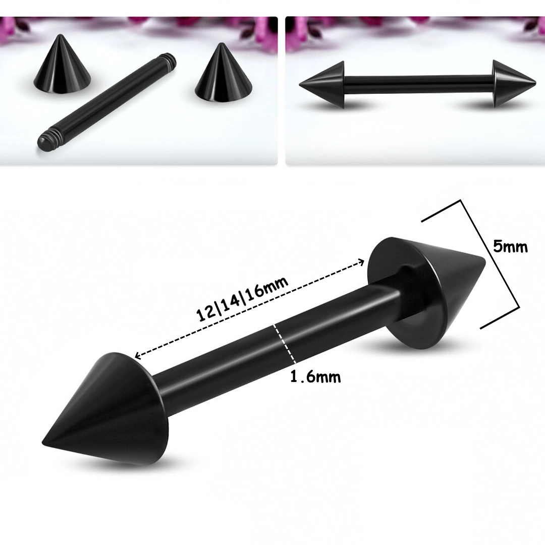 Piercing Bridge Téton Langue Barbell Double Spike en Acier Chirurgical – Image 3