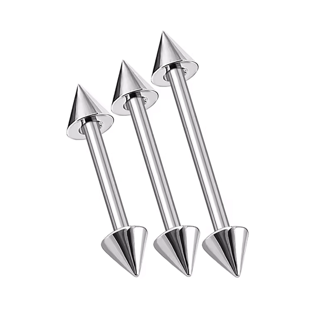 Piercing Bridge Téton Langue Barbell Double Spike en Acier Chirurgical – Image 5