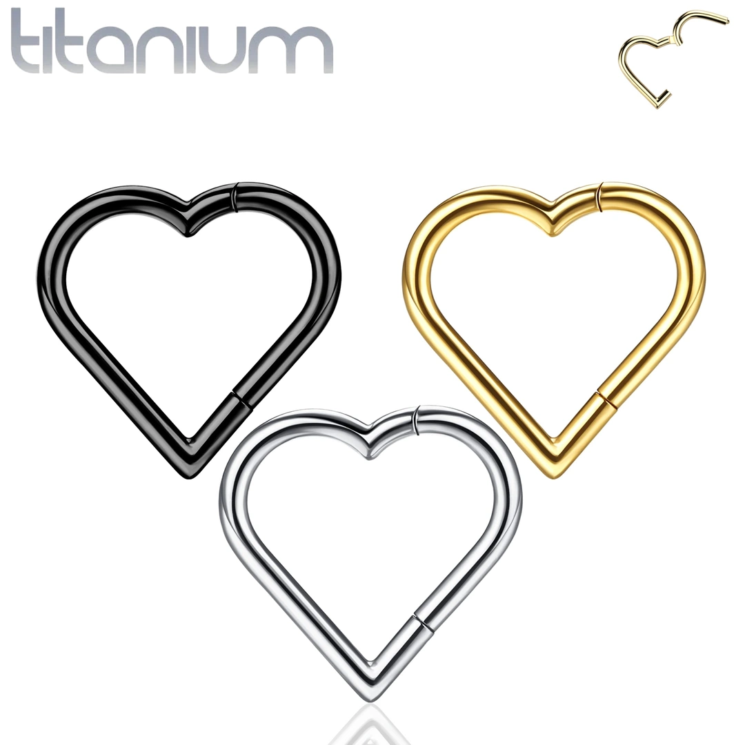 Piercing Cœur Clicker en Titane – Noir, Doré ou Argenté
