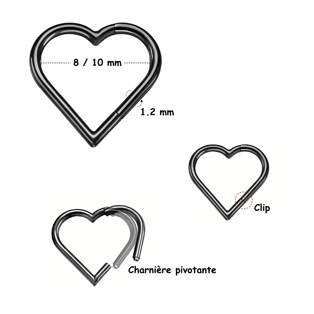 Piercing Cœur Clicker en Titane – Noir, Doré ou Argenté – Image 4