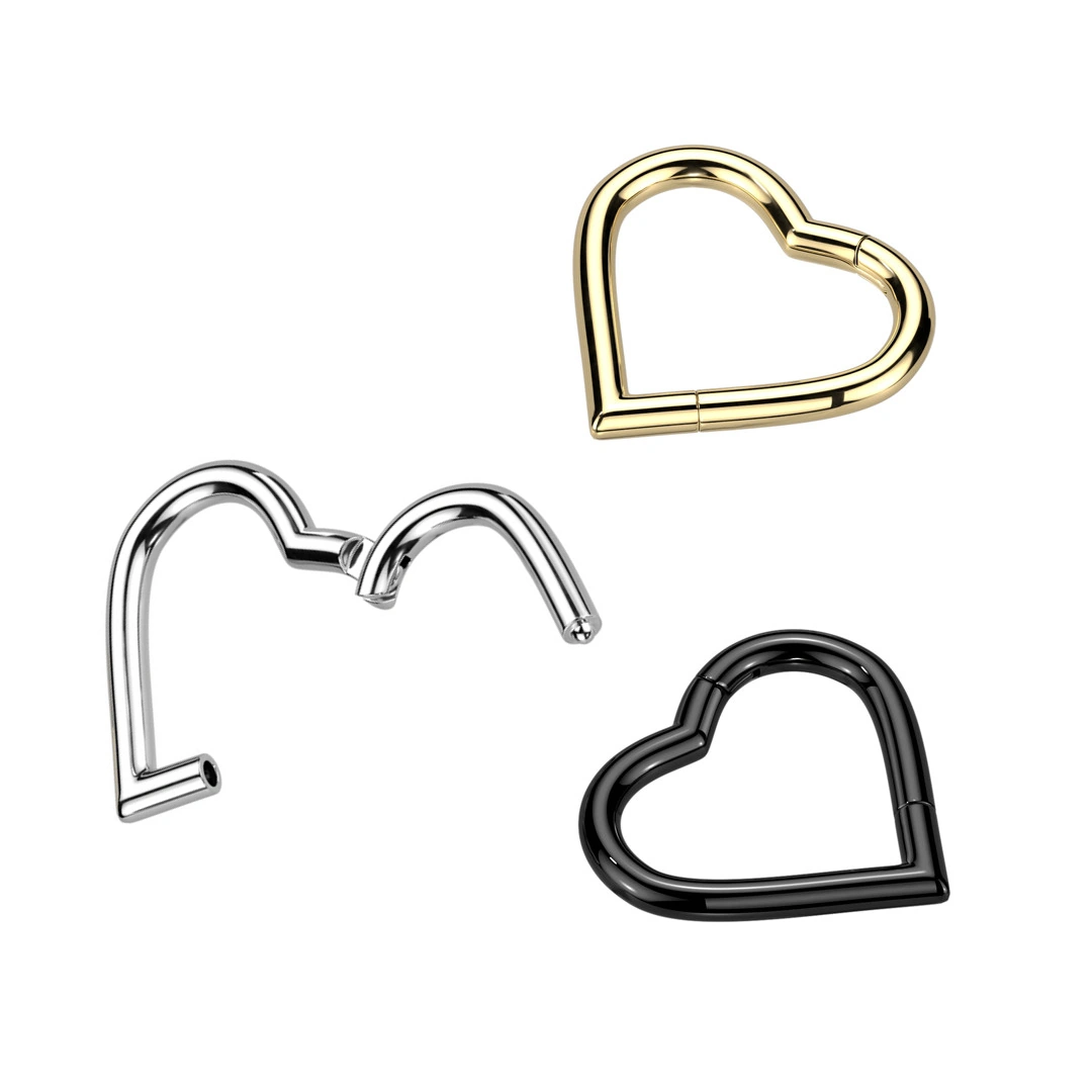 Piercing Cœur Clicker en Titane – Noir, Doré ou Argenté – Image 3