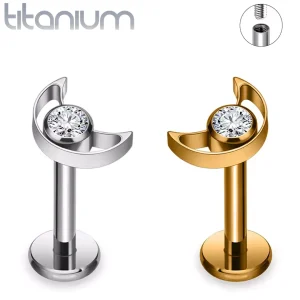 Piercing Croissant de Lune Ajouré à Zircon Serti