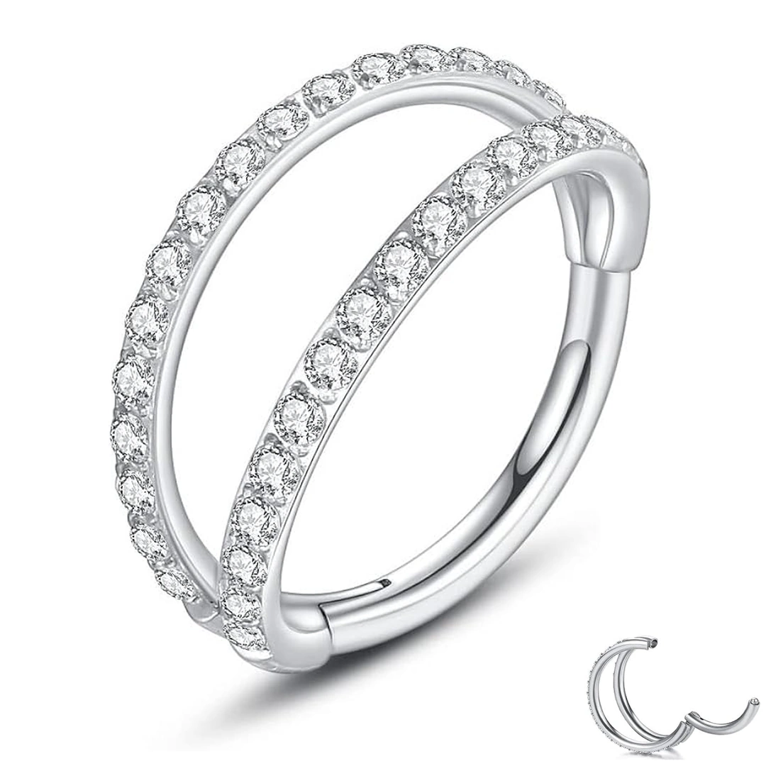 Piercing Double Anneau Zirconiums Titane Clicker Ø 8 mm – Image 5