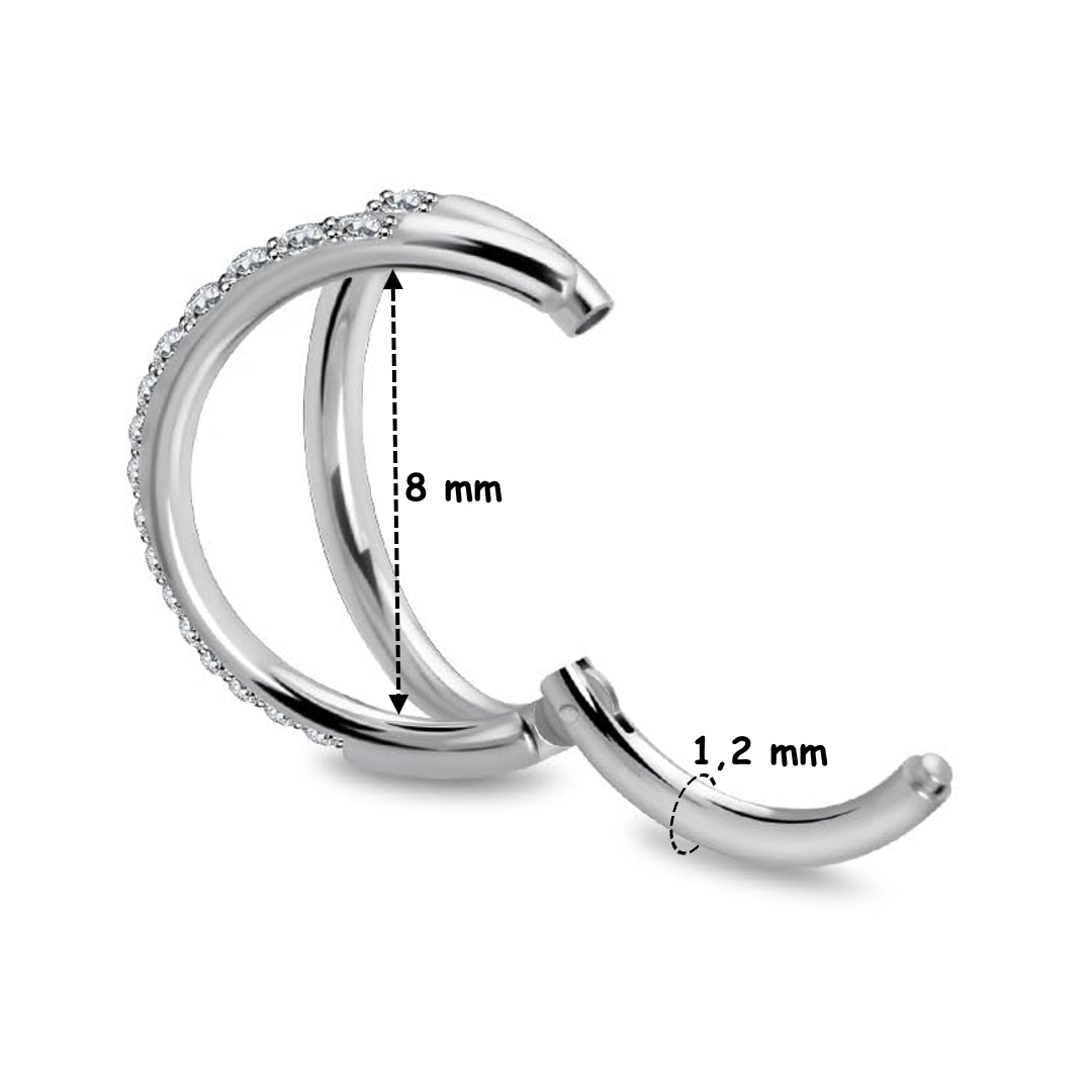 Piercing Double Anneau Zirconiums Titane Clicker Ø 8 mm – Image 4