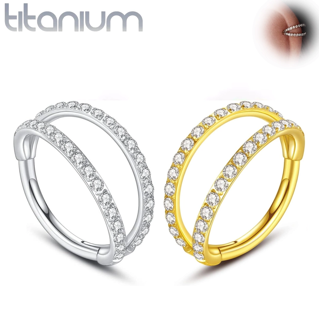 Piercing Double Anneau Zirconiums Titane Clicker Ø 8 mm – Image 2