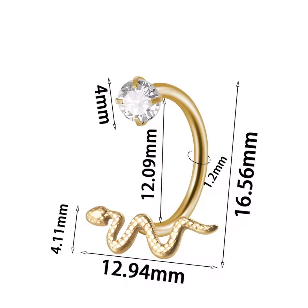 Piercing Fer à Cheval Serpent & Zircon – Cartilage ou Lèvre – Image 5