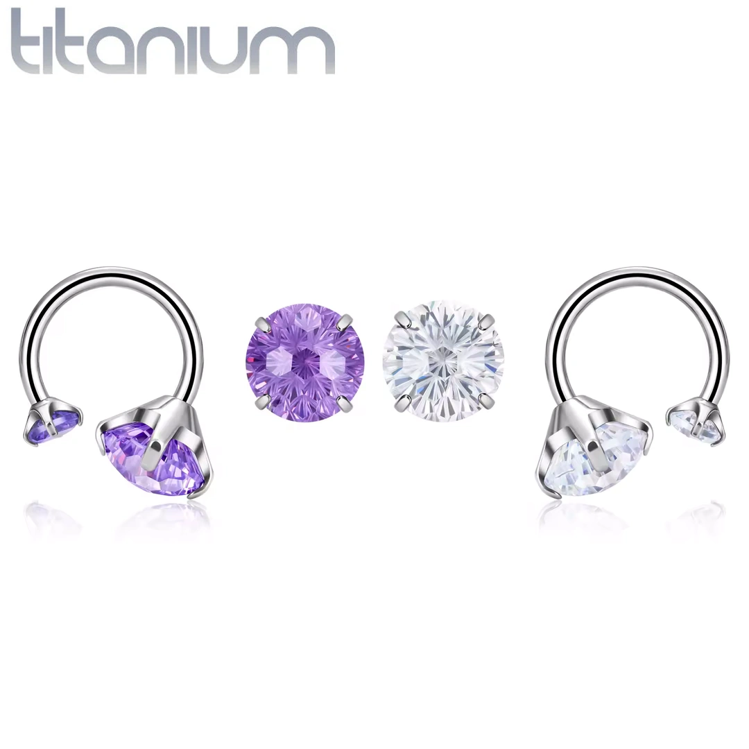 Piercing Fer à Cheval Titane à Embouts Zirconiums Asymétriques