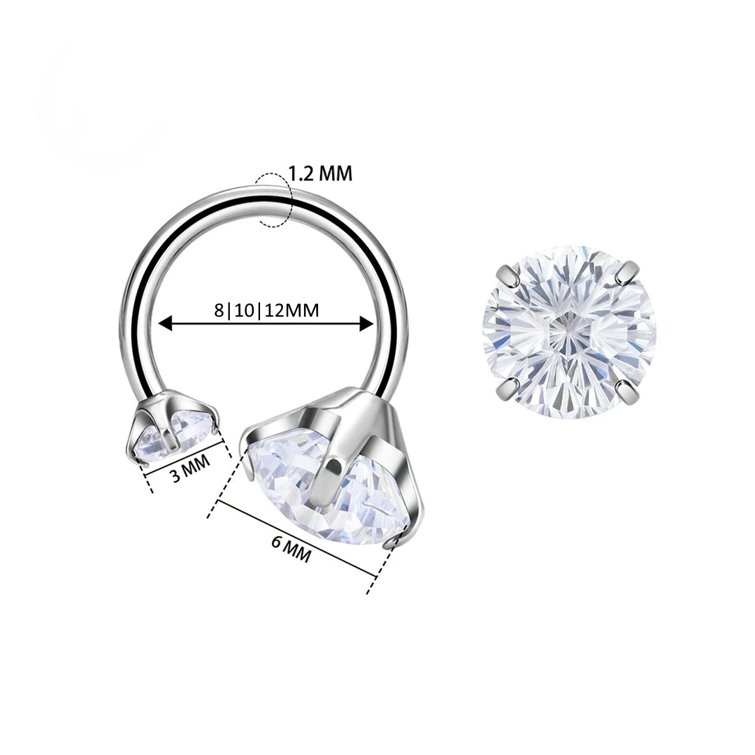 Piercing Fer à Cheval Titane à Embouts Zirconiums Asymétriques – Image 6