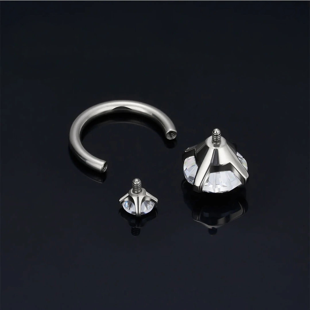 Piercing Fer à Cheval Titane à Embouts Zirconiums Asymétriques – Image 5