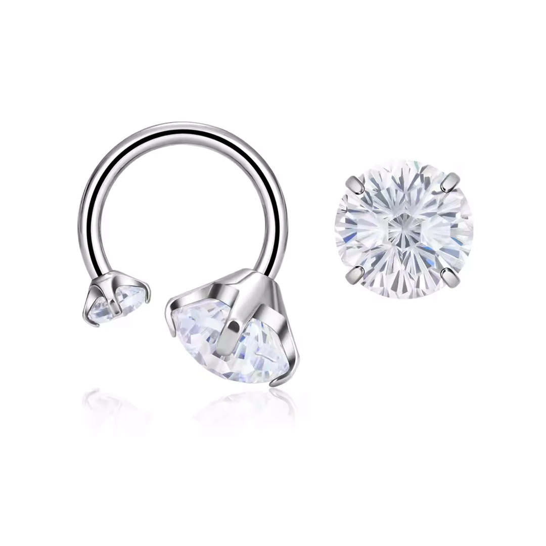 Piercing Fer à Cheval Titane à Embouts Zirconiums Asymétriques – Image 8