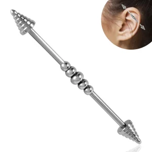 Piercing Industriel 38 mm Spikes Striés & Billes Centrées