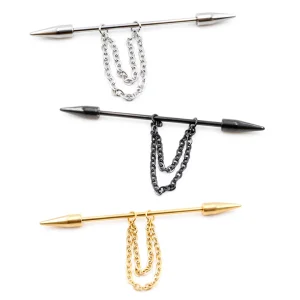 Piercing Industriel à Longues Pointes & Chaînes Pendantes