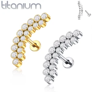 Piercing Labret Arqué Titane à Double Ligne de Zirconiums